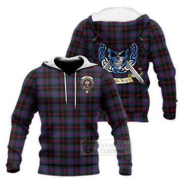 Nairn Tartan Knitted Hoodie with Family Crest Celtic Skull Style