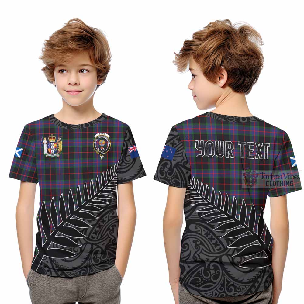 Tartan Vibes Clothing Nairn Crest Tartan Kid T-Shirt with New Zealand Silver Fern Half Style