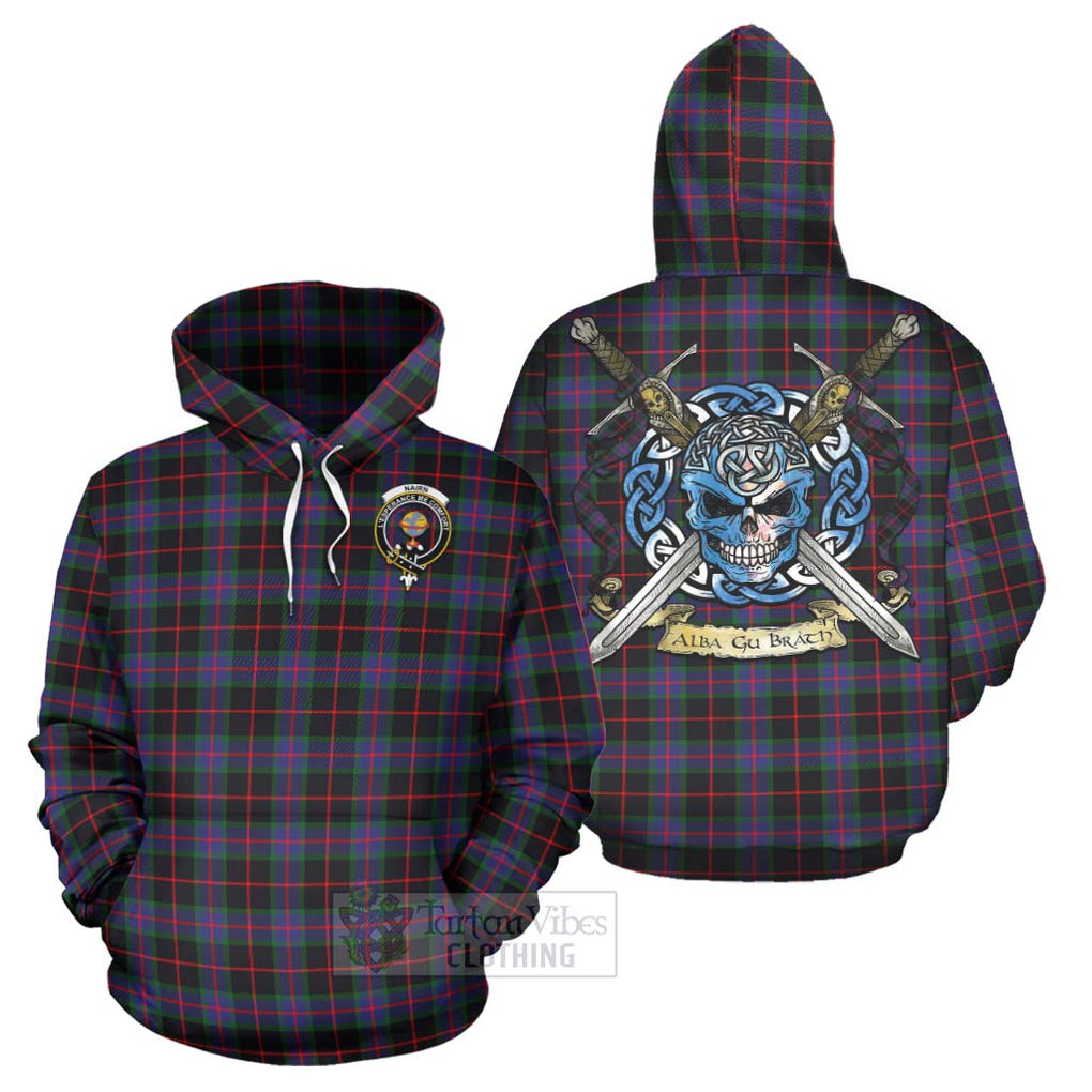 Tartan Vibes Clothing Nairn Tartan Hoodie with Family Crest Celtic Skull Style