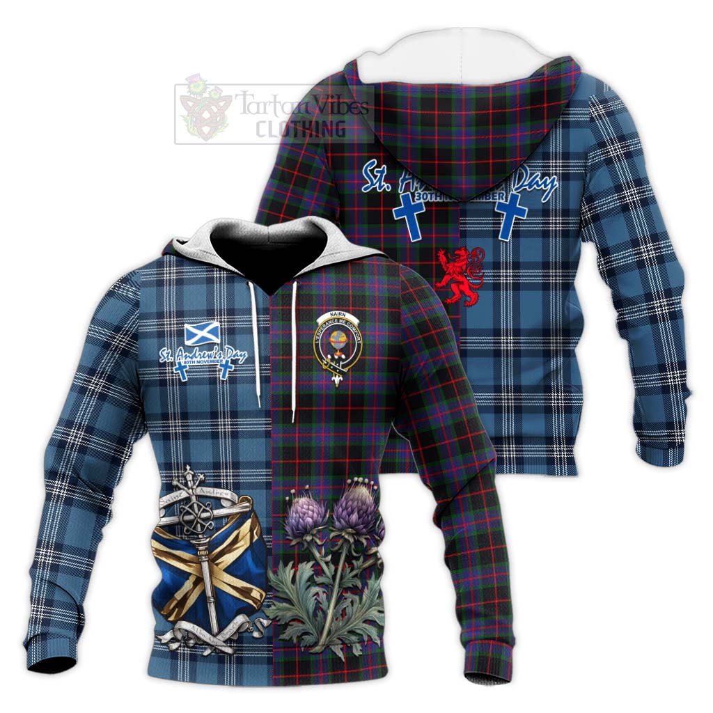 Tartan Vibes Clothing Nairn Tartan Knitted Hoodie Happy St. Andrew's Day Half Tartan Style