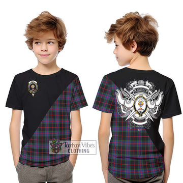 Nairn Tartan Kid T-Shirt with Family Crest and Military Logo Style