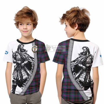 Nairn Tartan Clan Crest Kid T-Shirt with Highlander Warrior Celtic Style