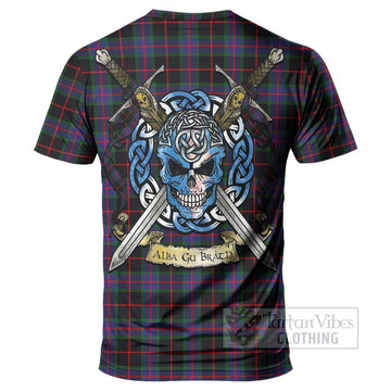 Nairn Tartan T-Shirt with Family Crest Celtic Skull Style