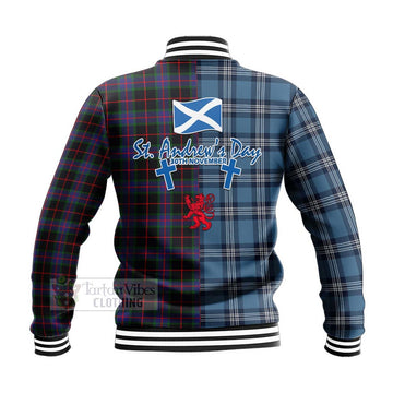 Nairn Tartan Baseball Jacket Happy St. Andrew's Day Half Tartan Style - Tartan Vibes Clothing