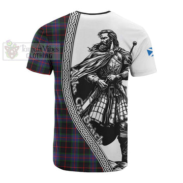 Nairn Tartan Clan Crest Cotton T-shirt with Highlander Warrior Celtic Style