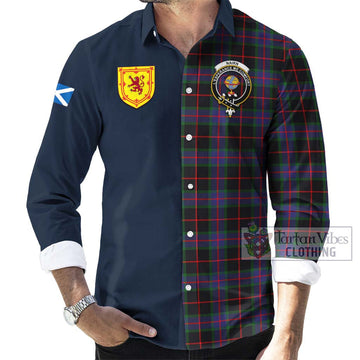 Nairn Tartan Long Sleeve Button Shirt Alba with Scottish Lion Royal Arm Half Style