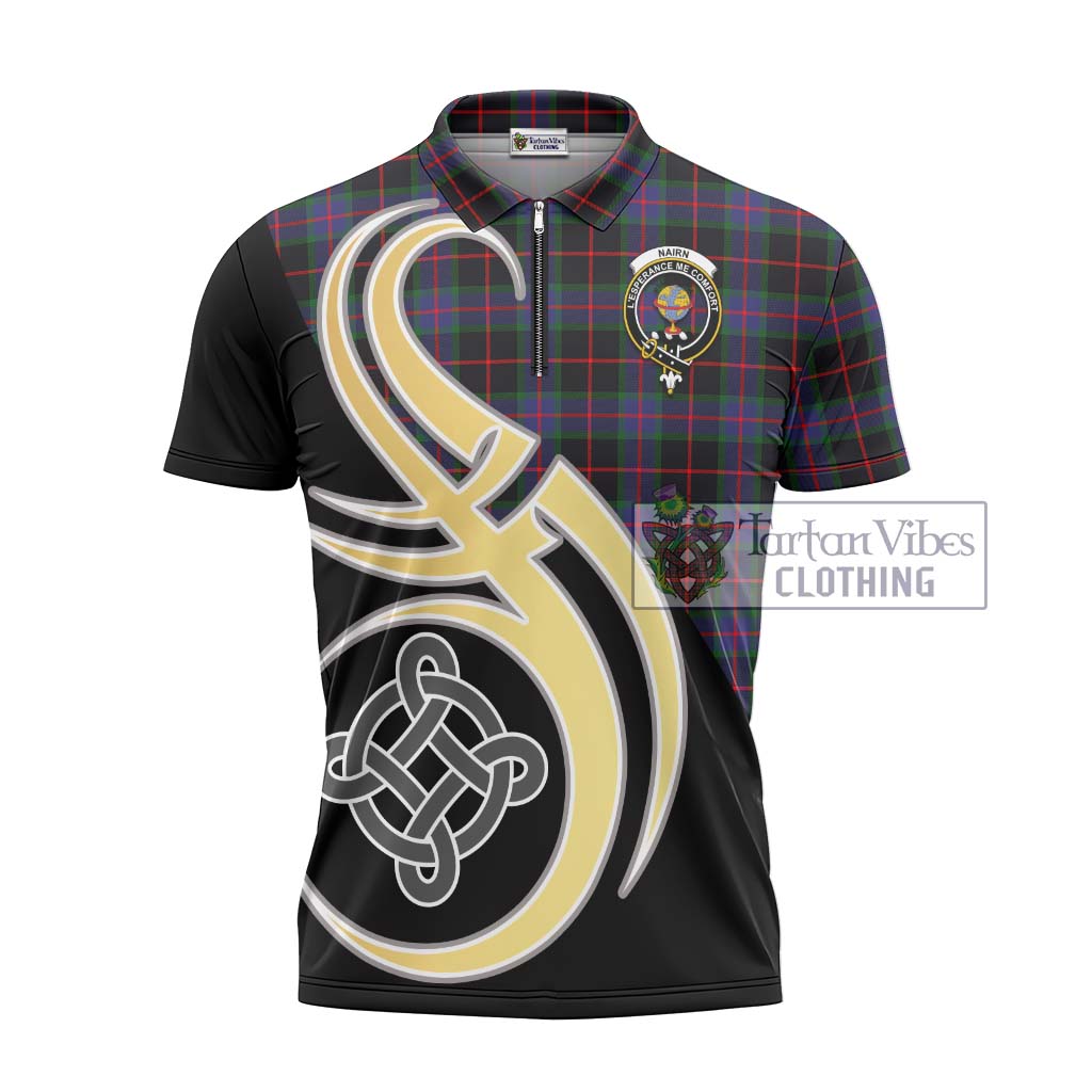 Tartan Vibes Clothing Nairn Tartan Zipper Polo Shirt with Family Crest and Celtic Symbol Style