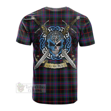 Nairn Tartan Cotton T-shirt with Family Crest Celtic Skull Style