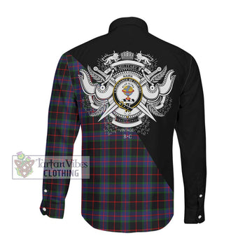 Nairn Tartan Long Sleeve Button Shirt with Family Crest and Military Logo Style