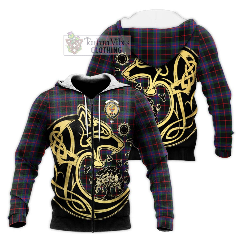 Nairn Tartan Knitted Hoodie with Family Crest Celtic Wolf Style Unisex Knitted Zip Hoodie - Tartan Vibes Clothing