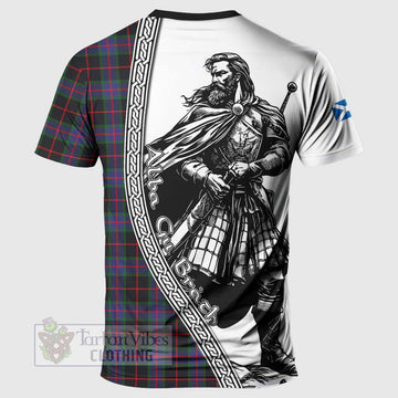 Nairn Tartan Clan Crest T-Shirt with Highlander Warrior Celtic Style