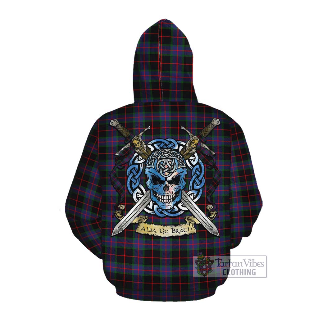 Tartan Vibes Clothing Nairn Tartan Cotton Hoodie with Family Crest Celtic Skull Style