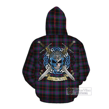 Nairn Tartan Cotton Hoodie with Family Crest Celtic Skull Style