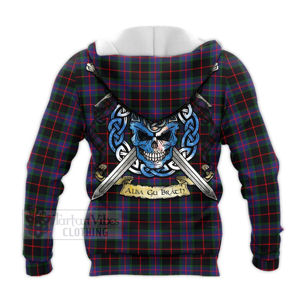 Tartan Vibes Clothing Nairn Tartan Knitted Hoodie with Family Crest Celtic Skull Style