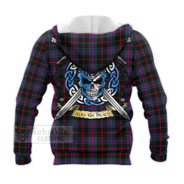 Nairn Tartan Knitted Hoodie with Family Crest Celtic Skull Style