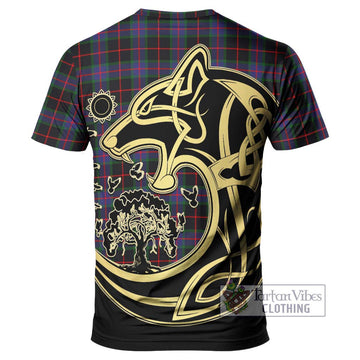 Nairn Tartan T-Shirt with Family Crest Celtic Wolf Style