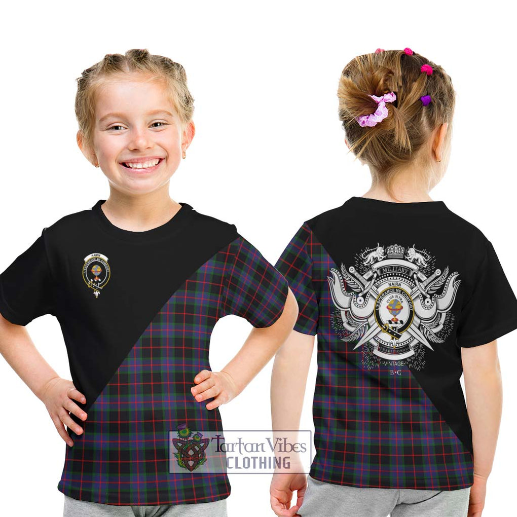 Nairn Tartan Kid T-Shirt with Family Crest and Military Logo Style - Tartanvibesclothing Shop