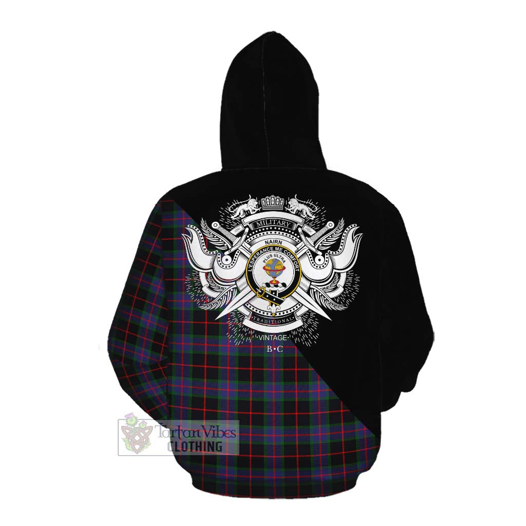 Tartan Vibes Clothing Nairn Tartan Cotton Hoodie with Family Crest and Military Logo Style