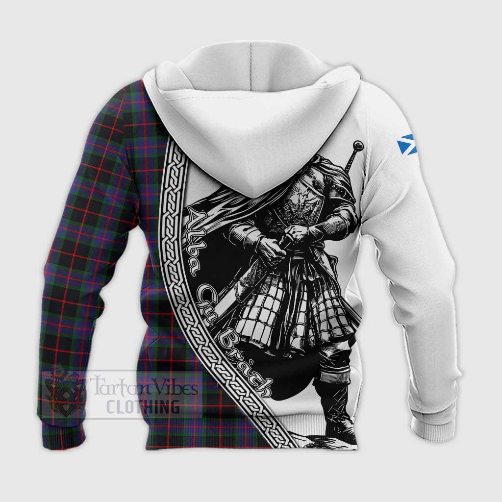 Tartan Vibes Clothing Nairn Tartan Clan Crest Knitted Hoodie with Highlander Warrior Celtic Style