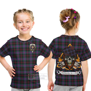 Nairn Tartan Kid T-Shirt with Family Crest and Bearded Skull Holding Bottles of Whiskey