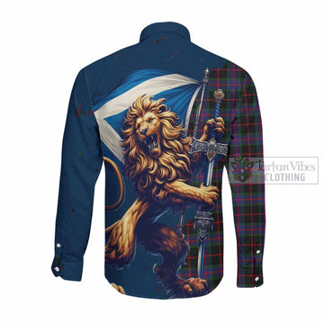 Nairn Tartan Family Crest Long Sleeve Button Shirt with Scottish Majestic Lion Men's Shirt - Tartan Vibes Clothing