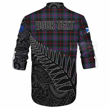 Nairn Crest Tartan Ghillie Kilt Shirt with New Zealand Silver Fern Half Style - Tartan Vibes Clothing