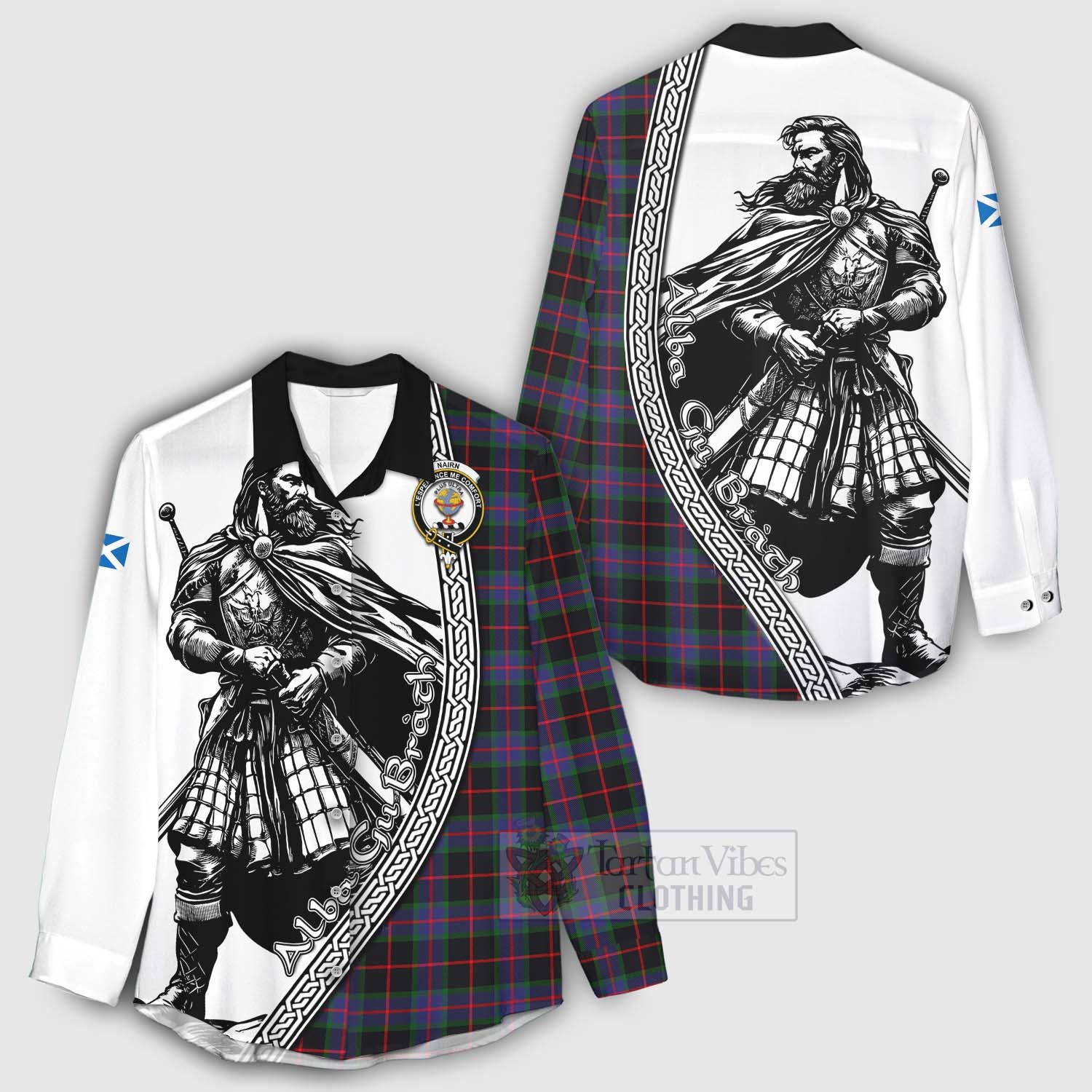 Tartan Vibes Clothing Nairn Tartan Clan Crest Women's Casual Shirt with Highlander Warrior Celtic Style