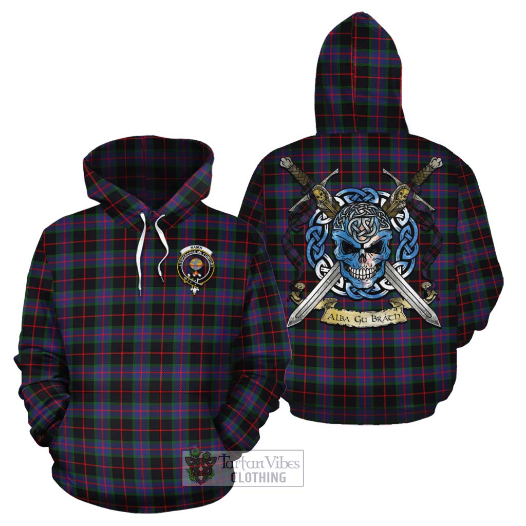 Tartan Vibes Clothing Nairn Tartan Cotton Hoodie with Family Crest Celtic Skull Style