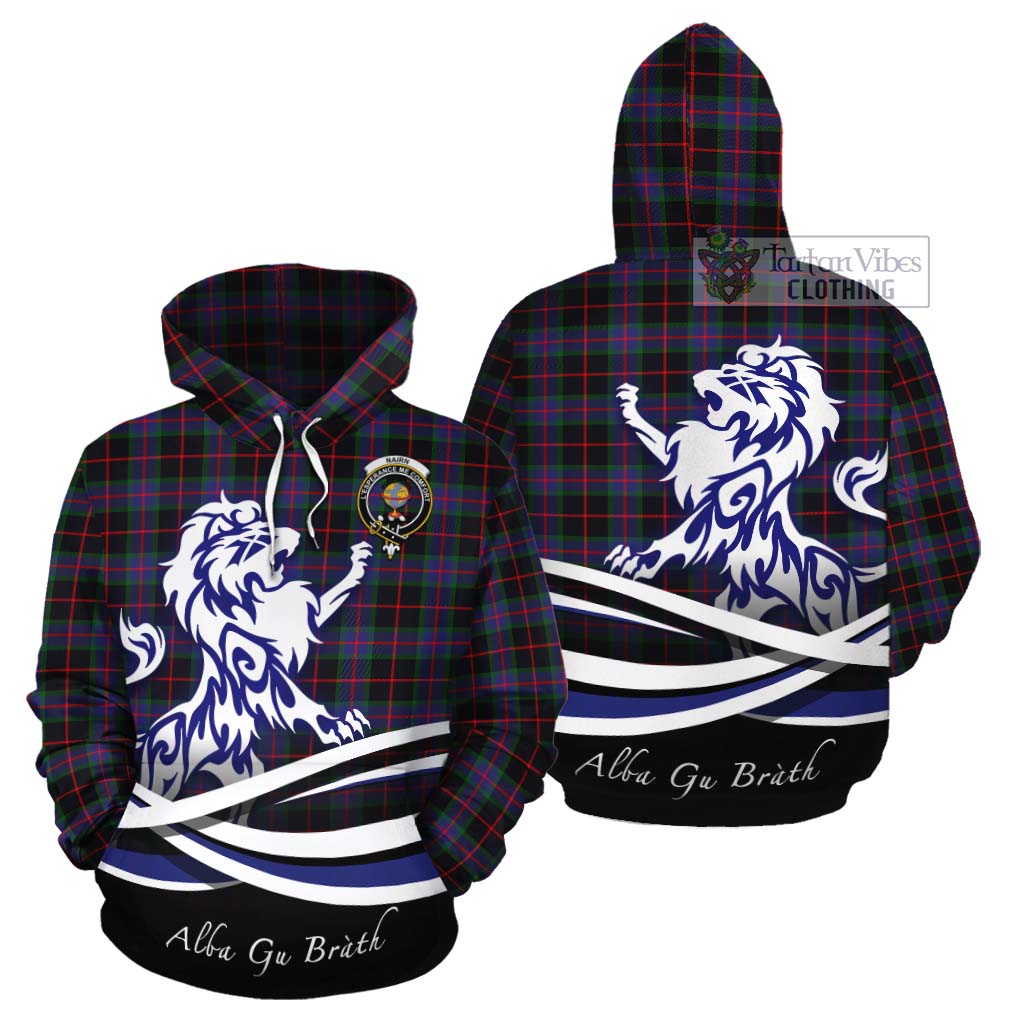 Tartan Vibes Clothing Nairn Tartan Cotton Hoodie with Alba Gu Brath Regal Lion Emblem