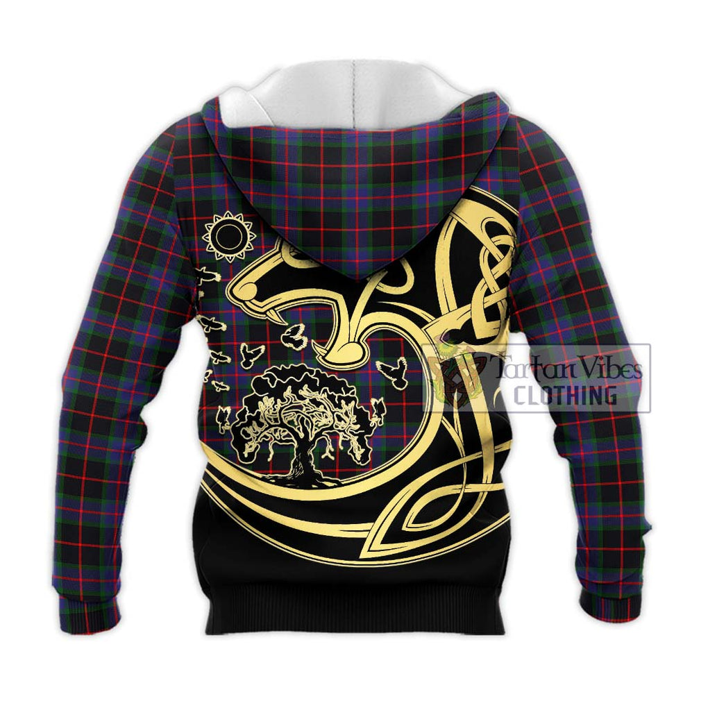 Nairn Tartan Knitted Hoodie with Family Crest Celtic Wolf Style - Tartan Vibes Clothing