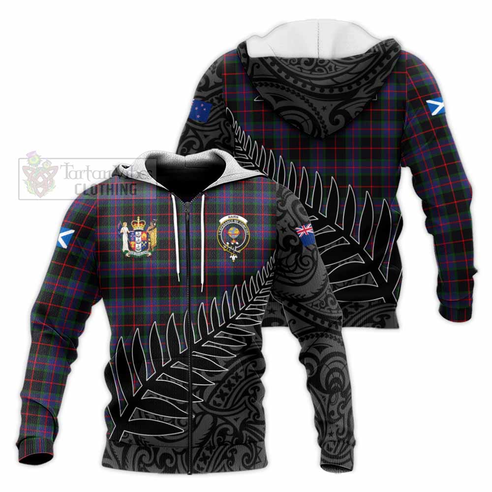 Tartan Vibes Clothing Nairn Crest Tartan Knitted Hoodie with New Zealand Silver Fern Half Style