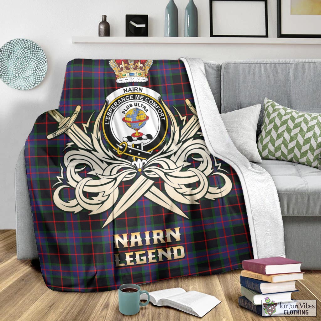 Tartan Vibes Clothing Nairn Tartan Blanket with Clan Crest and the Golden Sword of Courageous Legacy