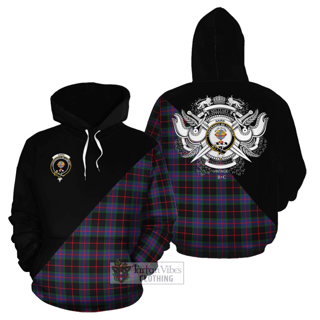 Tartan Vibes Clothing Nairn Tartan Cotton Hoodie with Family Crest and Military Logo Style