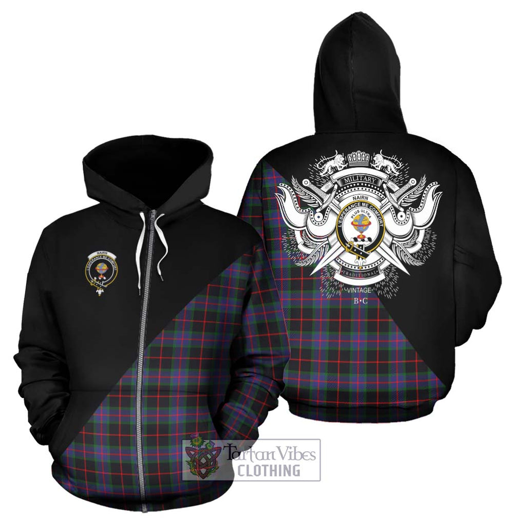 Nairn Tartan Hoodie with Family Crest and Military Logo Style - Tartanvibesclothing Shop