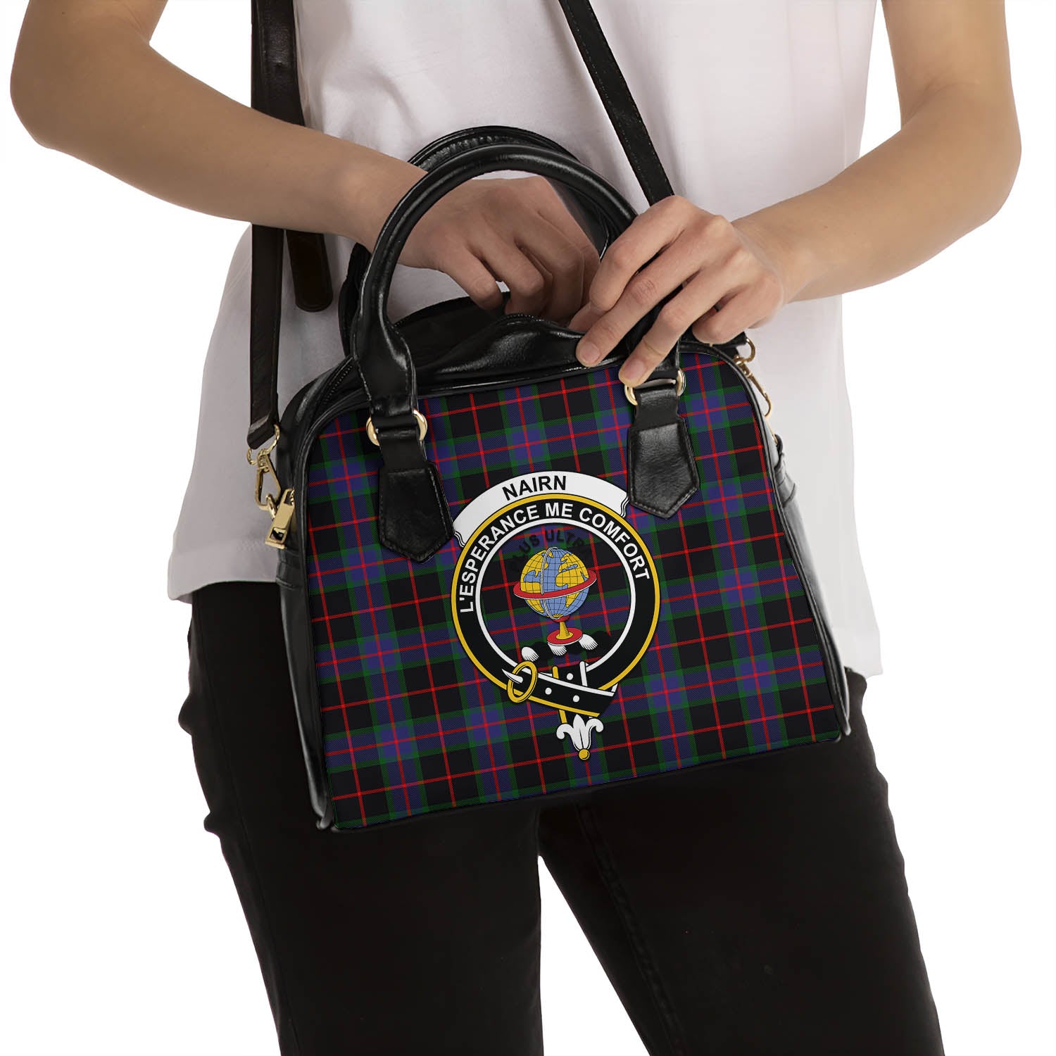 Nairn Tartan Shoulder Handbags with Family Crest - Tartanvibesclothing