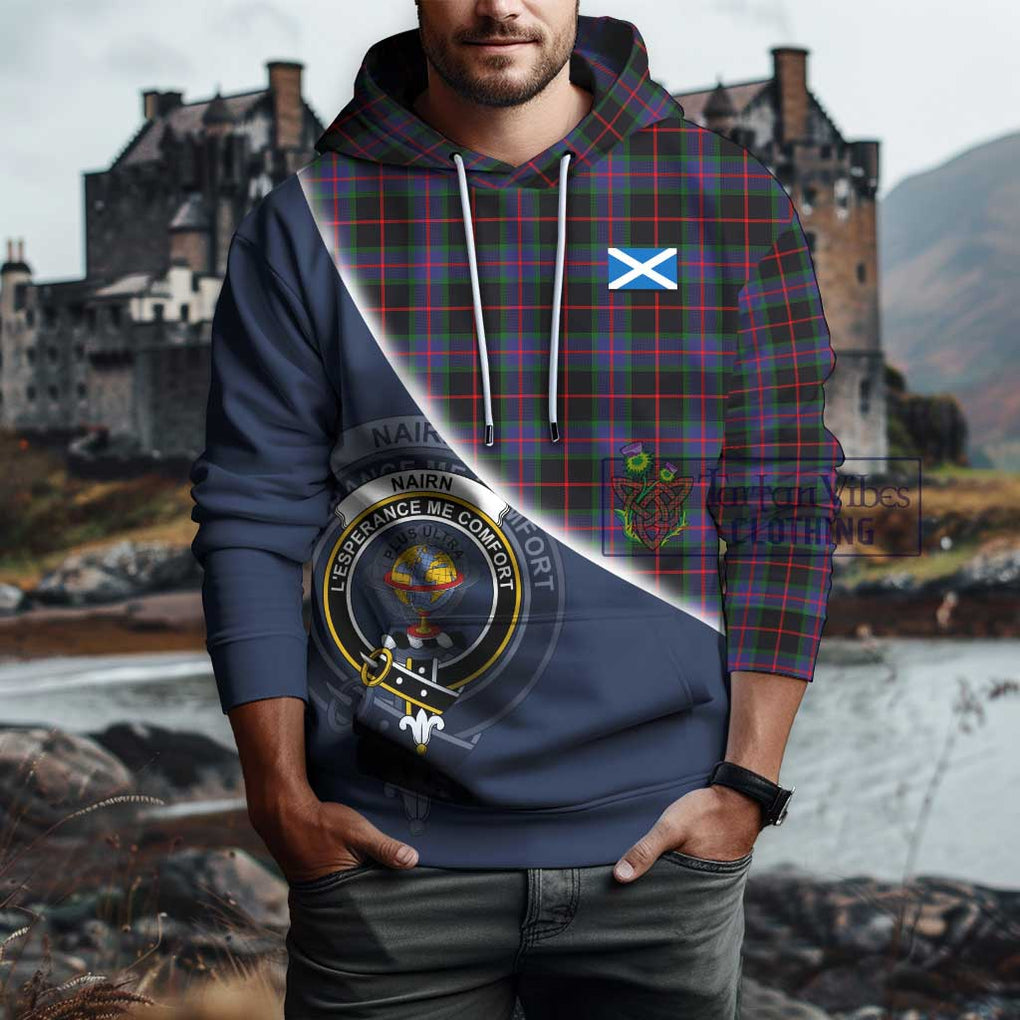 Nairn Tartan Hoodie with Personalised National Flag and Family Crest Half Style - Tartanvibesclothing Shop