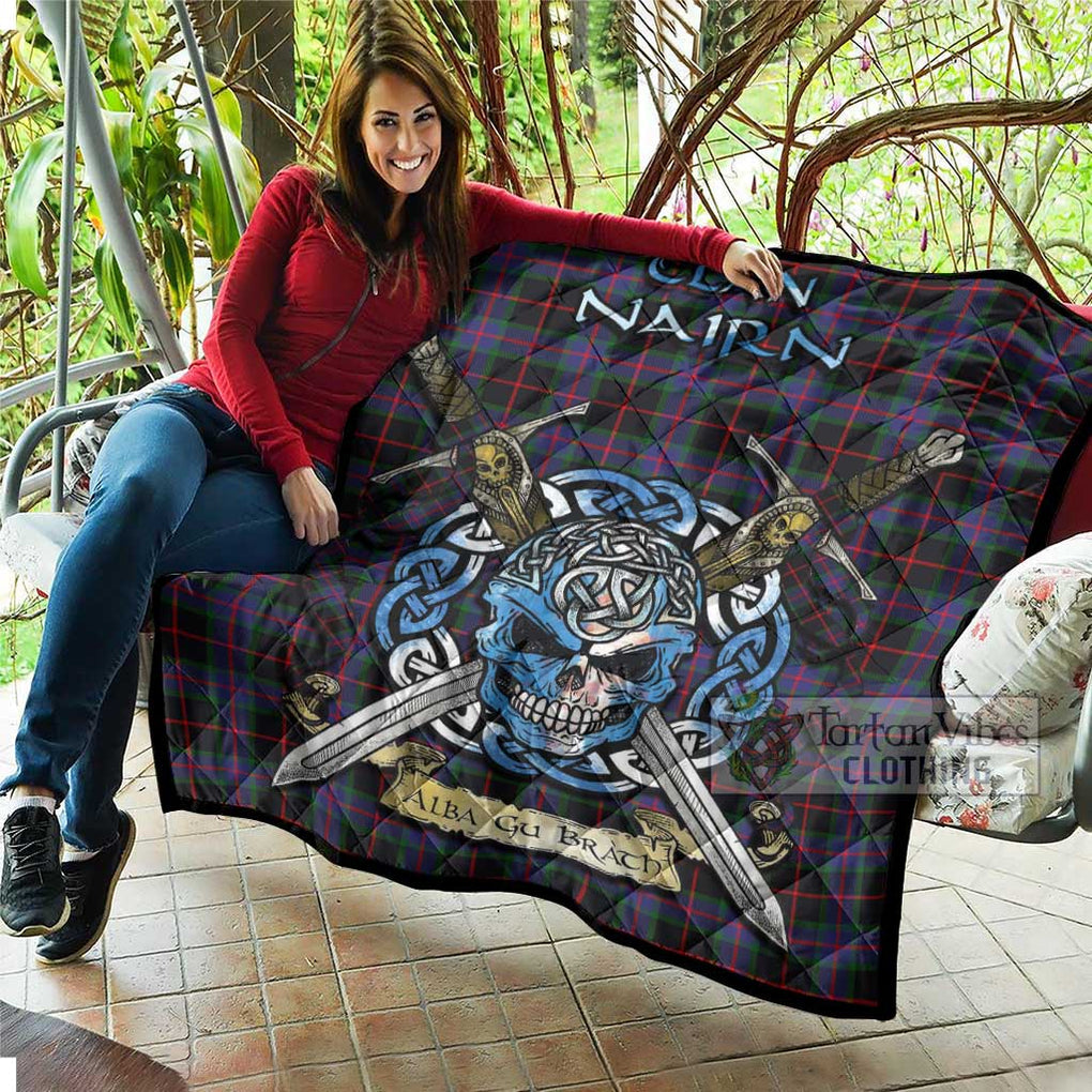 Tartan Vibes Clothing Nairn Tartan Quilt with Celtic Skull Alba Gu Brath Style