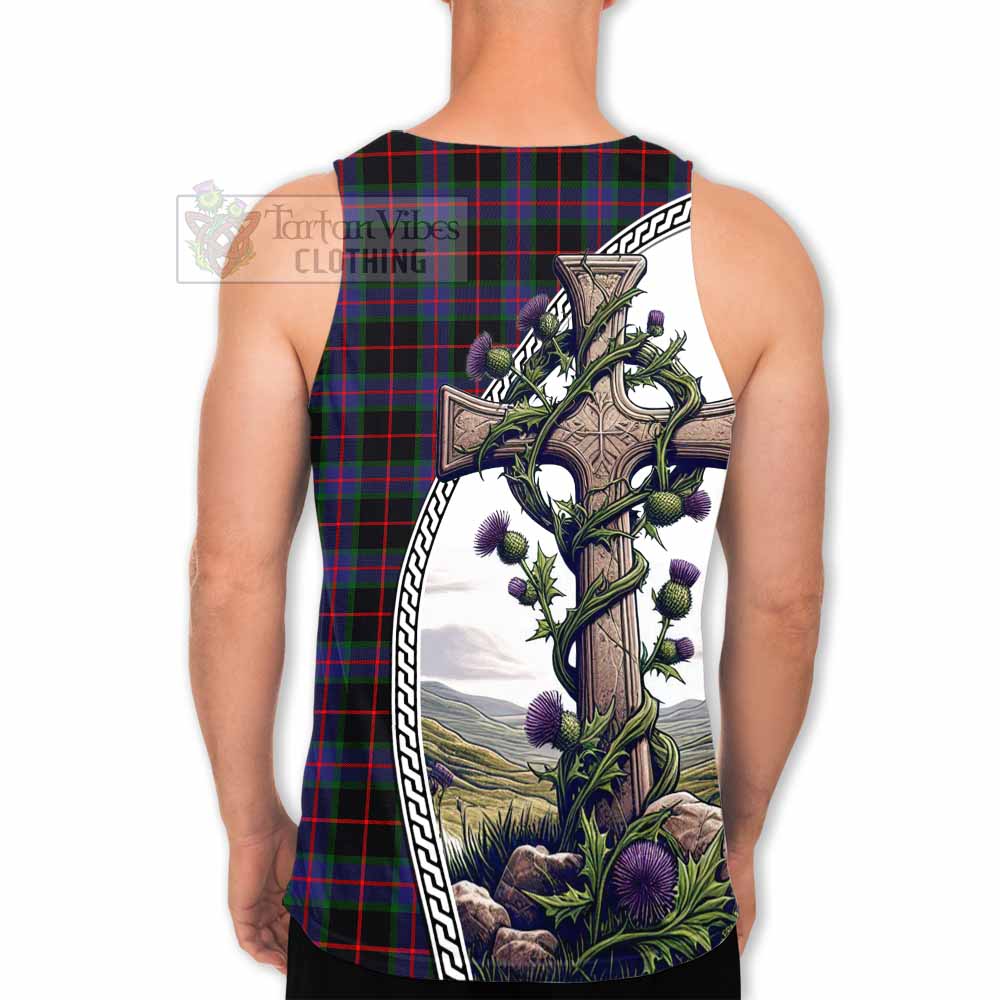 Tartan Vibes Clothing Nairn Tartan Men's Tank Top with Family Crest and St. Andrew's Cross Accented by Thistle Vines