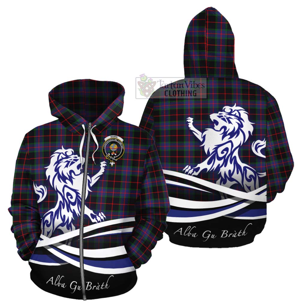 Tartan Vibes Clothing Nairn Tartan Cotton Hoodie with Alba Gu Brath Regal Lion Emblem