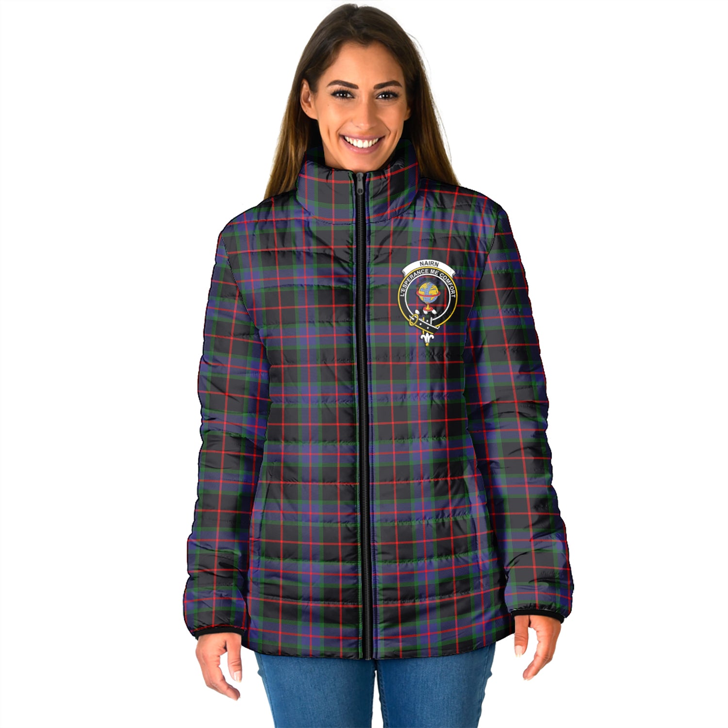 Nairn Tartan Padded Jacket with Family Crest - Tartan Vibes Clothing