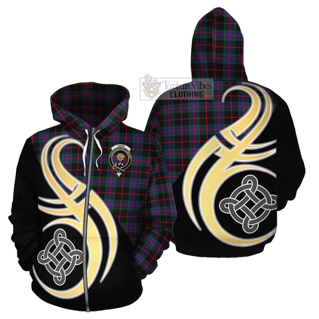 Tartan Vibes Clothing Nairn Tartan Cotton Hoodie with Family Crest and Celtic Symbol Style