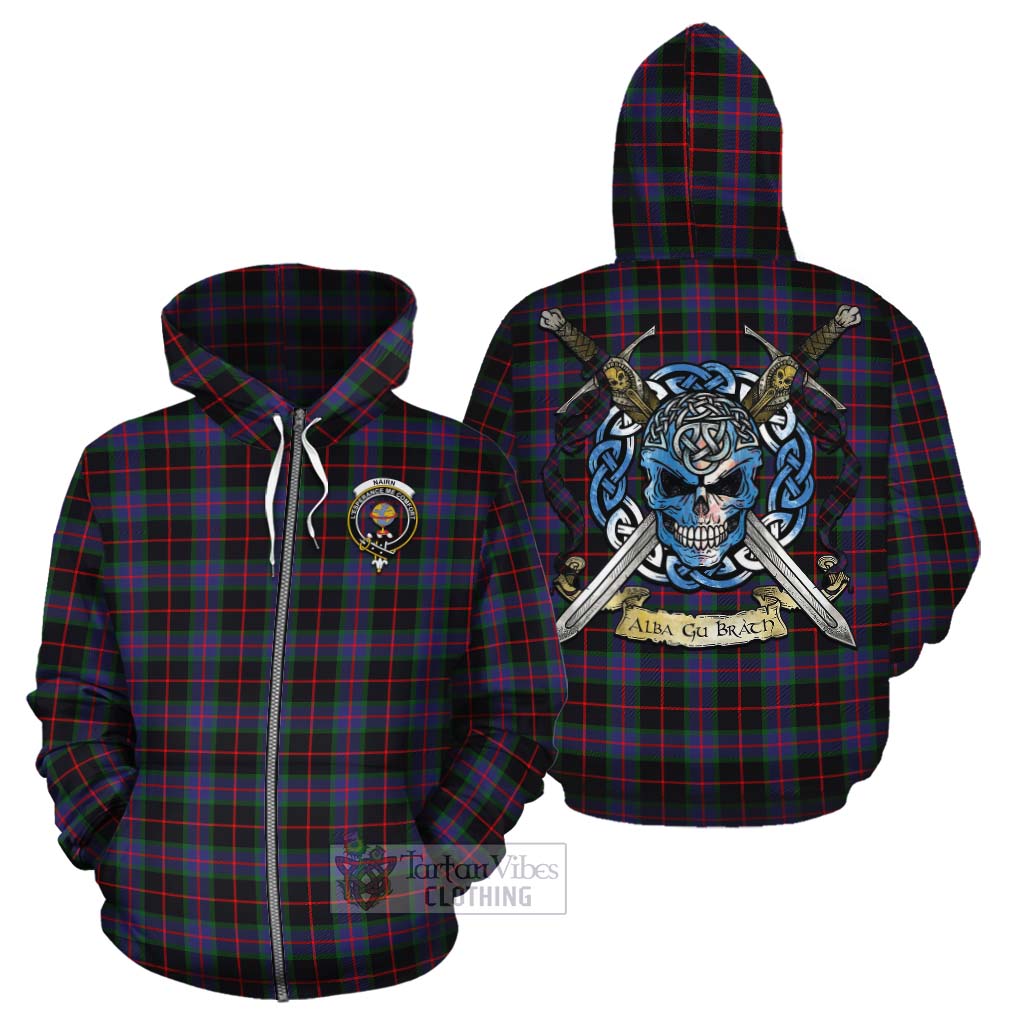 Tartan Vibes Clothing Nairn Tartan Cotton Hoodie with Family Crest Celtic Skull Style