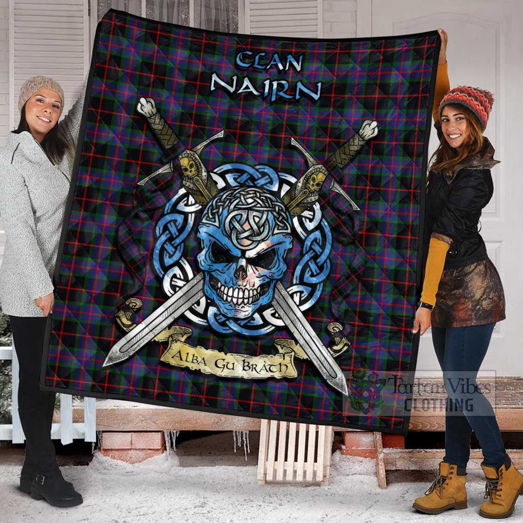 Tartan Vibes Clothing Nairn Tartan Quilt with Celtic Skull Alba Gu Brath Style