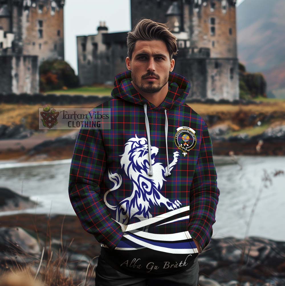 Tartan Vibes Clothing Nairn Tartan Cotton Hoodie with Alba Gu Brath Regal Lion Emblem