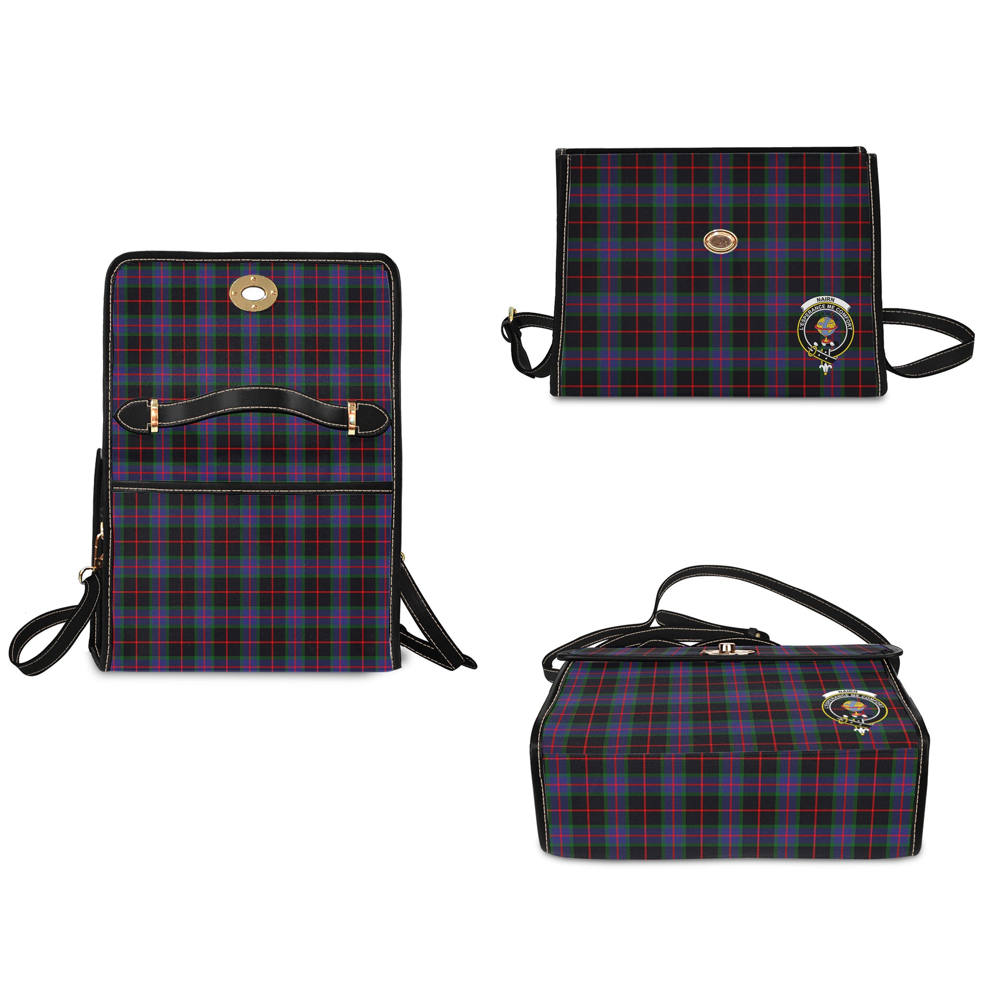 nairn-tartan-leather-strap-waterproof-canvas-bag-with-family-crest