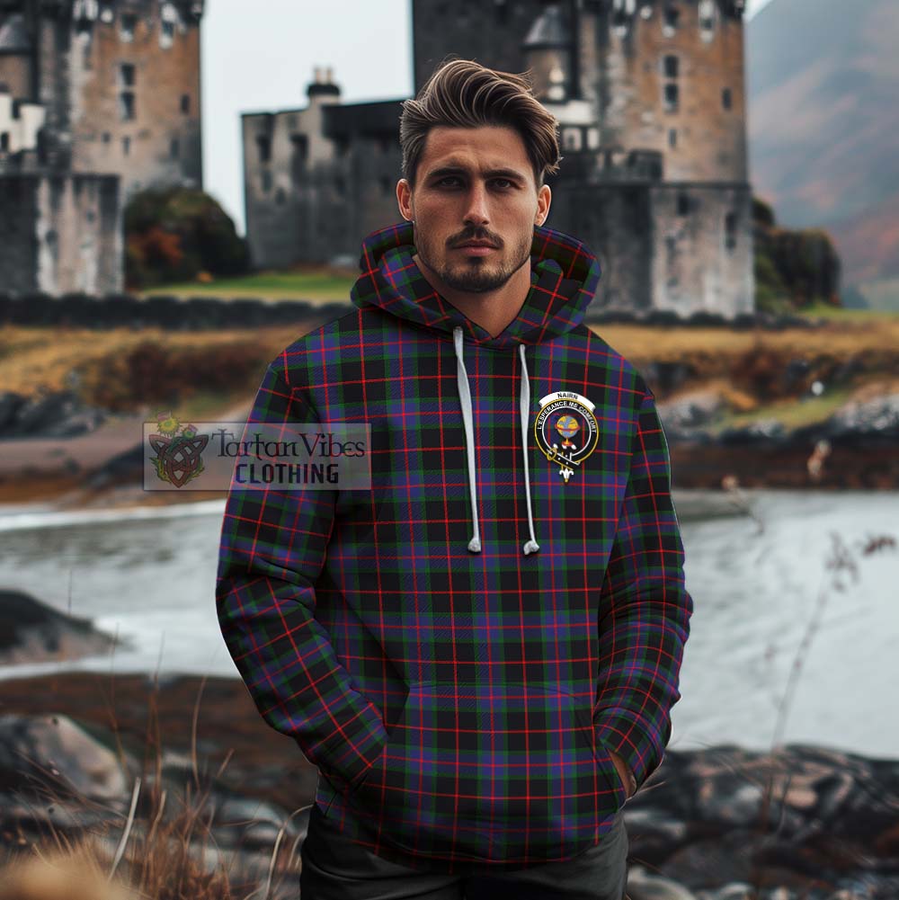 Tartan Vibes Clothing Nairn Tartan Cotton Hoodie with Family Crest Celtic Skull Style