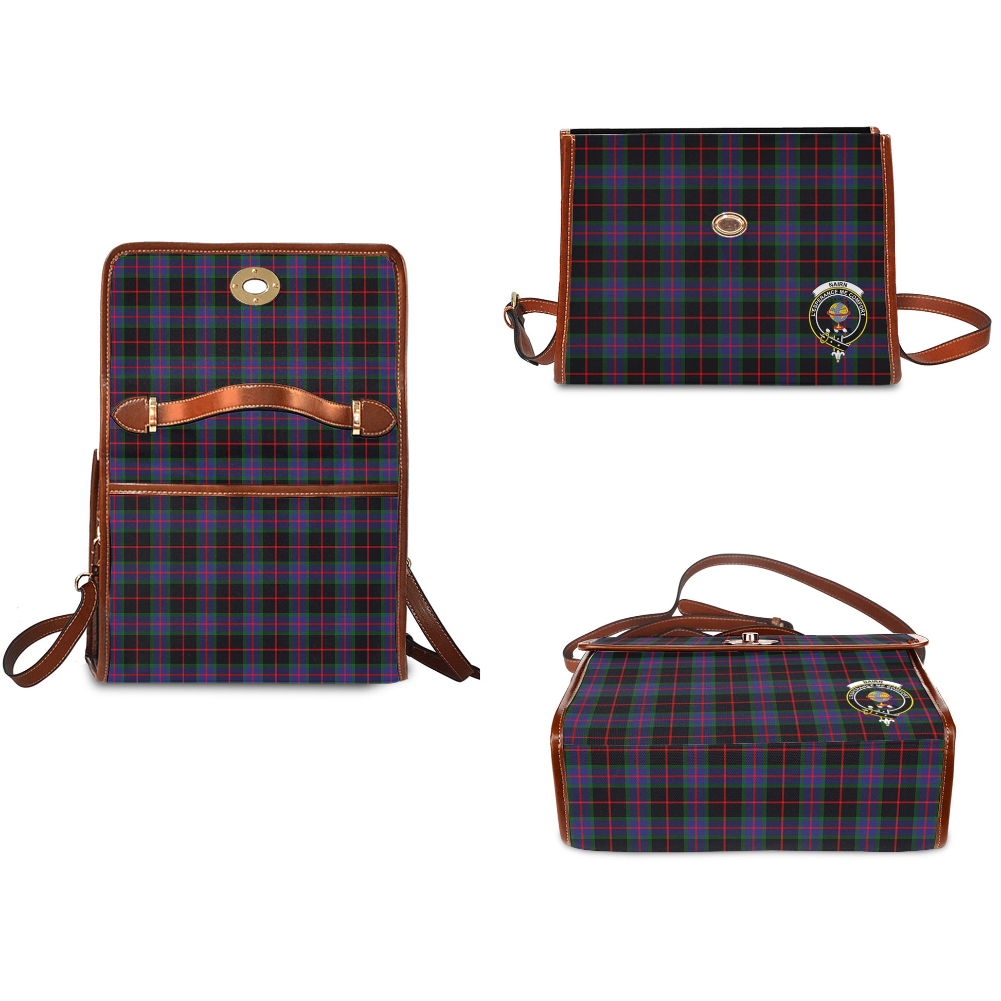 nairn-tartan-leather-strap-waterproof-canvas-bag-with-family-crest