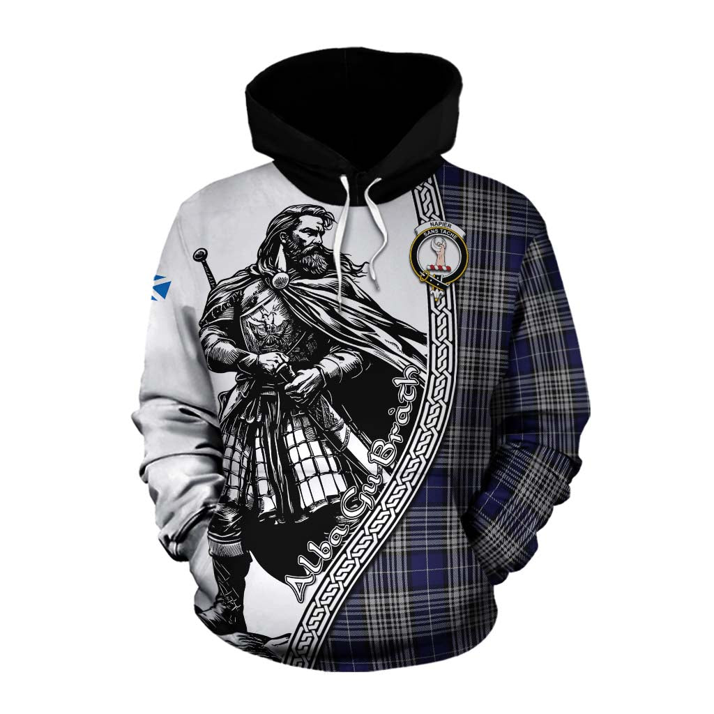 Tartan Vibes Clothing Napier Tartan Clan Crest Cotton Hoodie with Highlander Warrior Celtic Style