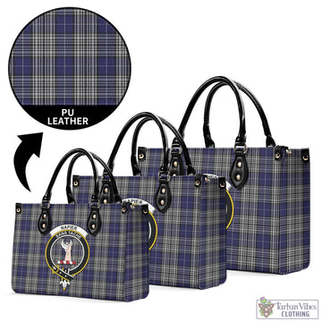 Napier Tartan Luxury Leather Handbags with Family Crest