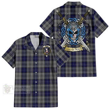 Napier Tartan Short Sleeve Button Shirt with Family Crest Celtic Skull Style